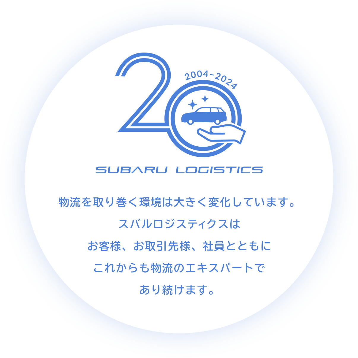 SUBARU LOGISTICS 20TH 物流を取り巻く環境は大きく変化しています。スバルロジスティクスはお客様、お取引先様、社員とともにこれからも物流のエキスパートであり続けます